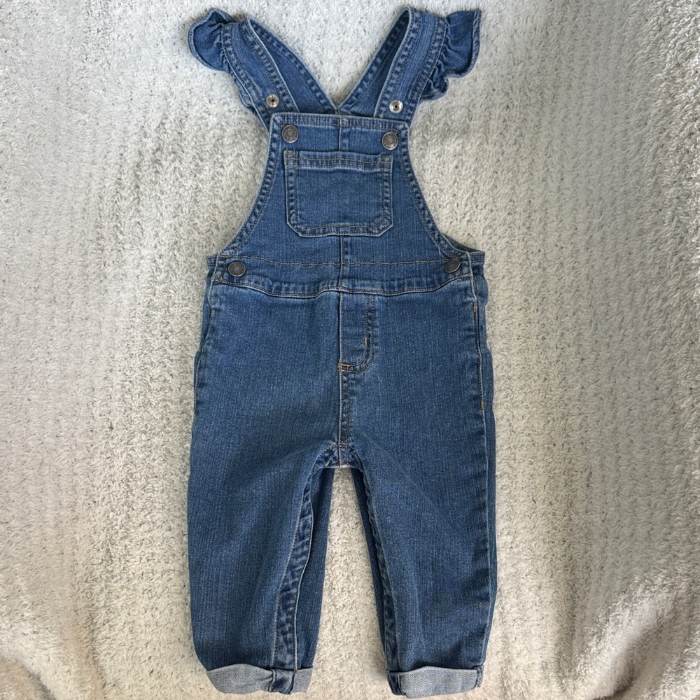 Carter's Blue Denim Ruffle-Shoulder Overalls